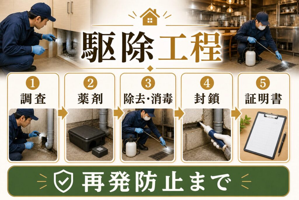 プロのネズミ駆除で行われる工程