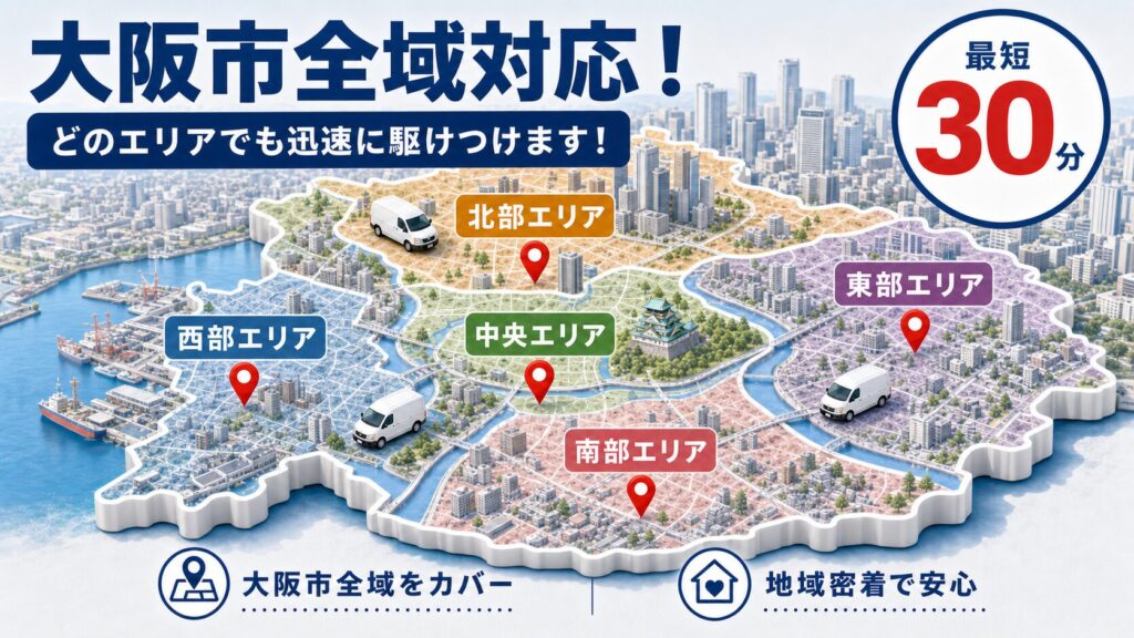大阪市内エリア別のネズミ駆除対応状況の解説イラスト