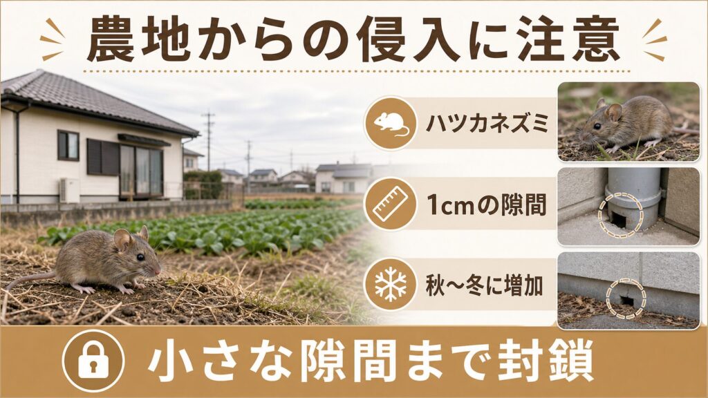 茶産地・農業施設から住宅地へのネズミ連鎖侵入パターン