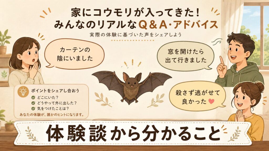コウモリが家に入ってきた体験談・Q&Aアドバイスをシェアする様子