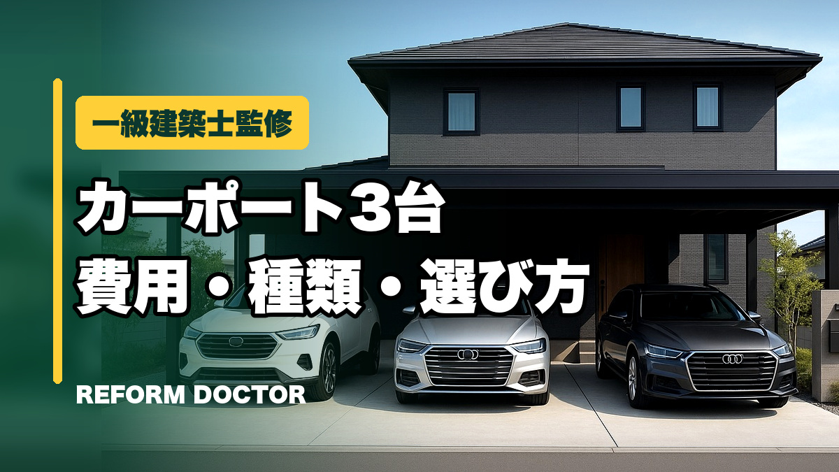 カーポート2台記事とフォントサイズを揃えた3台用カーポートのアイキャッチ画像
