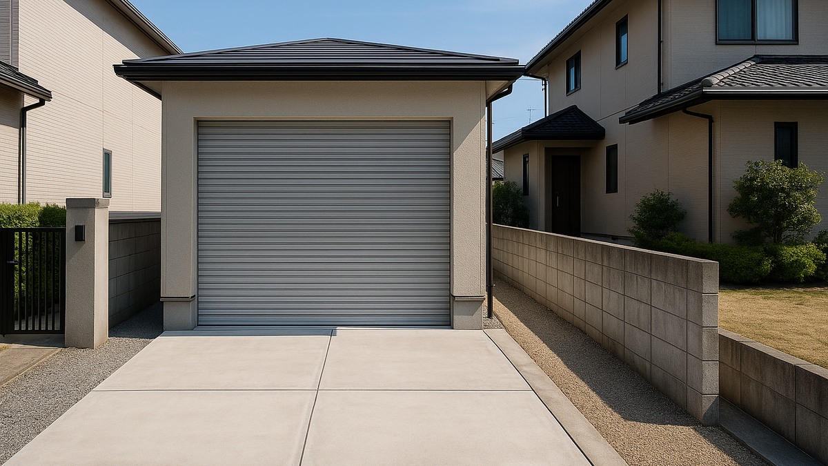 ガレージシャッター後付けの建築確認申請や固定資産税を確認しやすい住宅との距離感が分かる施工例