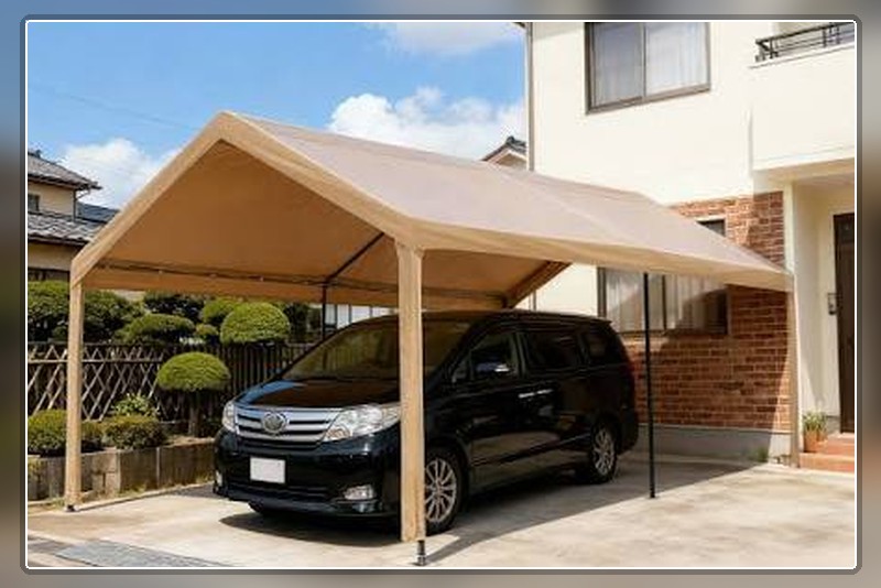 住宅前に設置したテント型カーポートの比較イメージ