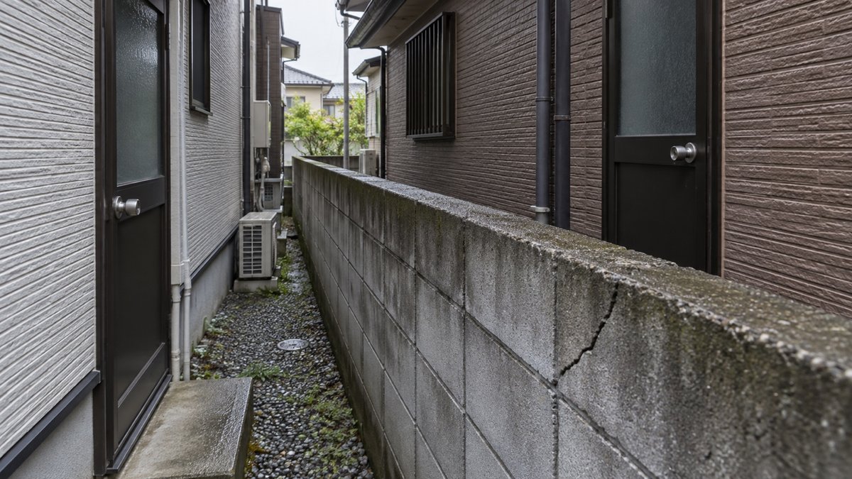 2軒の家の間にある境界のブロック塀