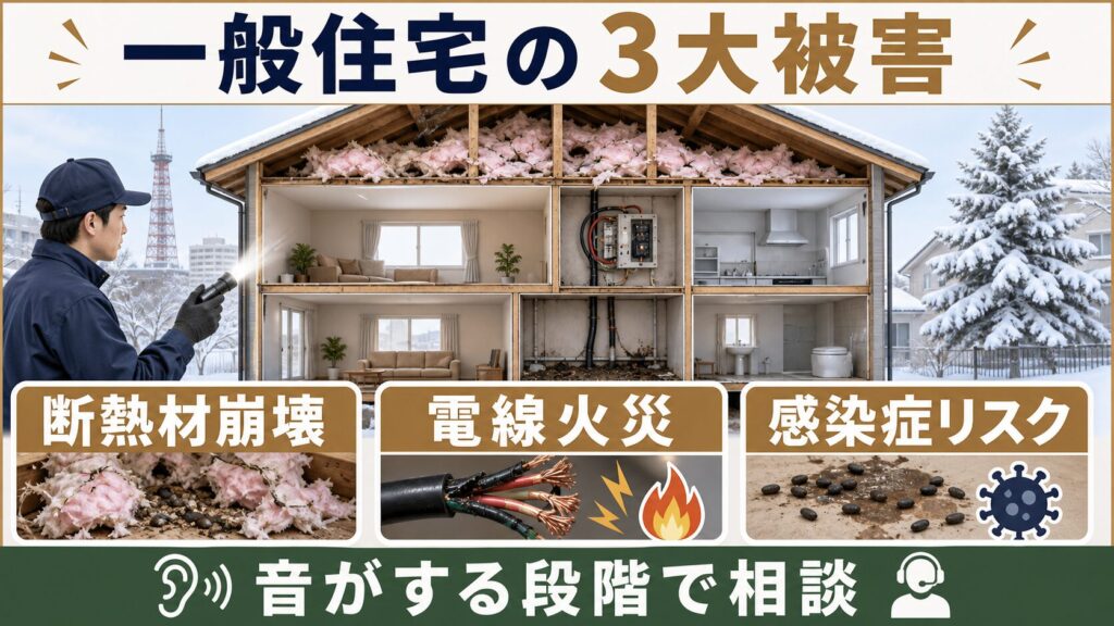 【一般住宅のネズミ3大被害】断熱材崩壊・電線火災・感染症が同時進行する