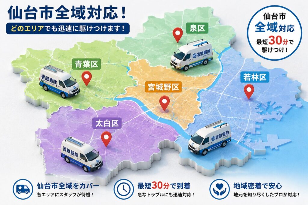 仙台市のエリア別ネズミ駆除対応状況|青葉区・太白区・泉区・若林区・宮城野区