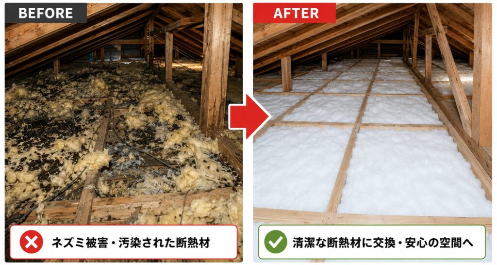 仙台市のプロによるネズミ駆除作業の流れ|断熱材確認から侵入口封鎖まで