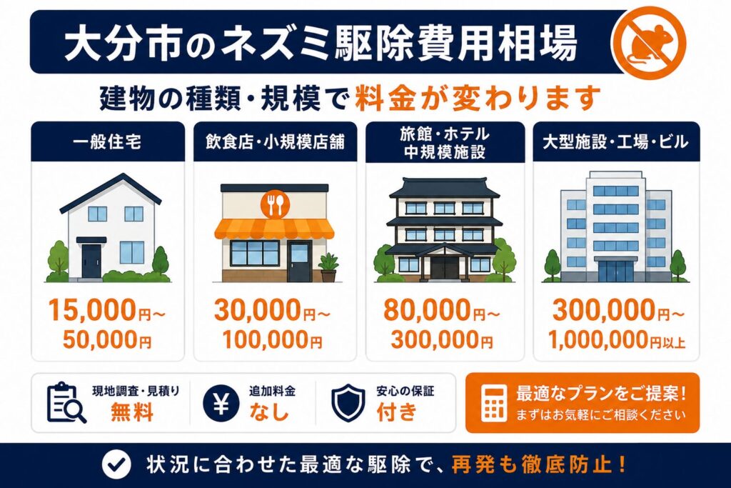 大分市のネズミ駆除費用相場・一般住宅から旅館・倉庫まで用途別一覧
