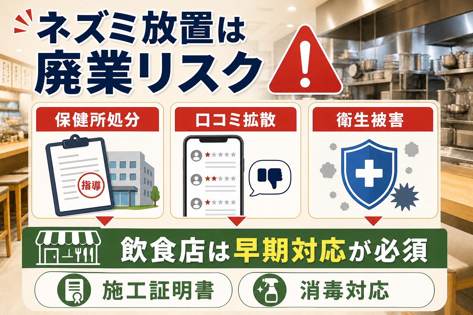 ネズミを放置した場合の保健所処分・口コミ拡散・衛生被害のリスク図解