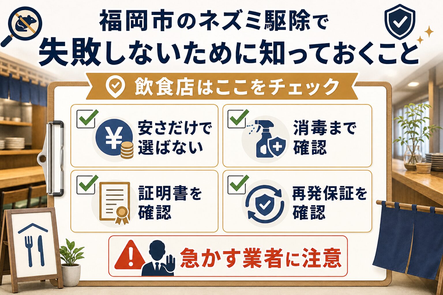 福岡市でネズミ駆除業者選びに失敗しないためのチェックリスト図解