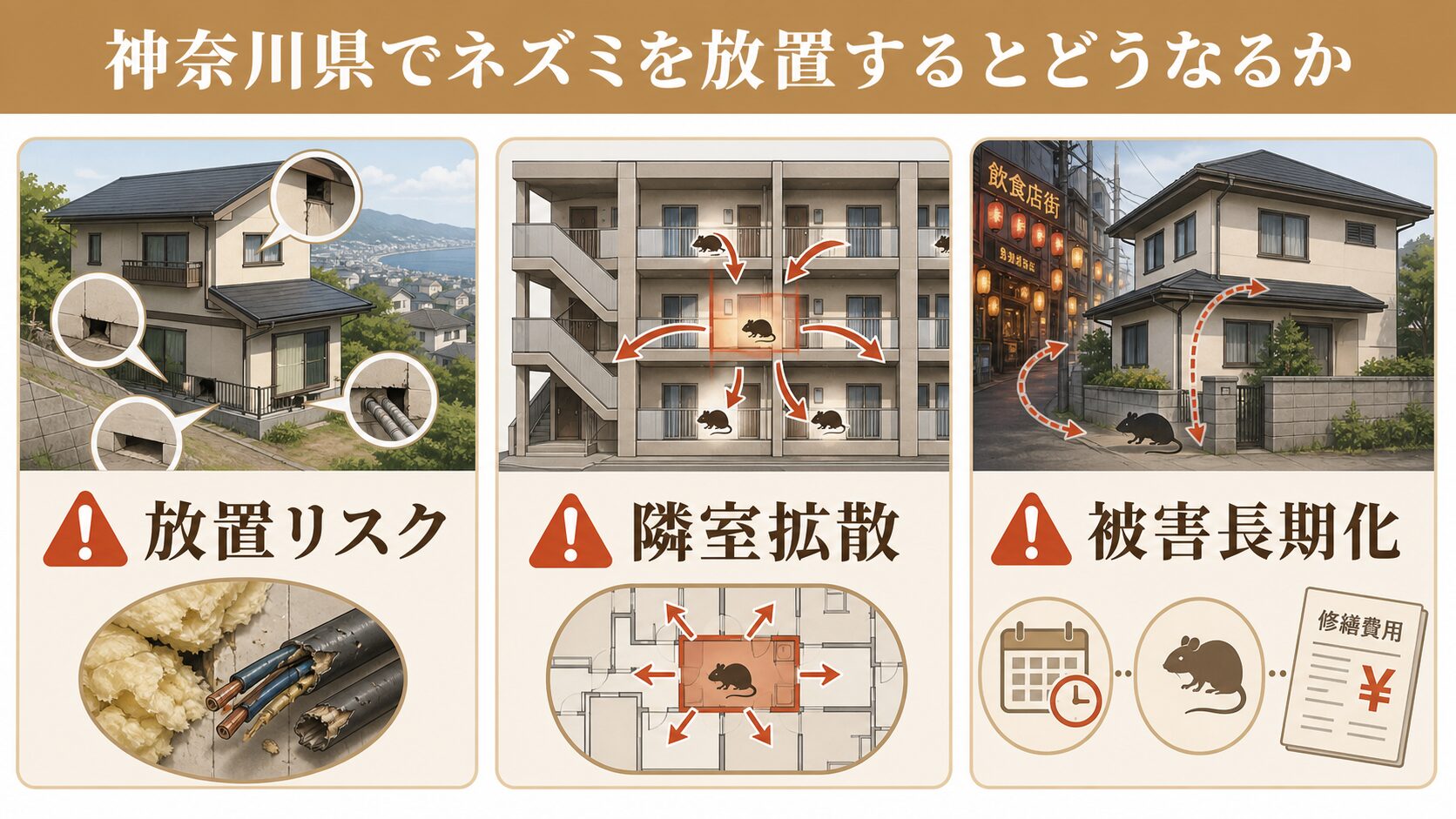 神奈川県でネズミ被害を放置した場合の再侵入や拡散リスク