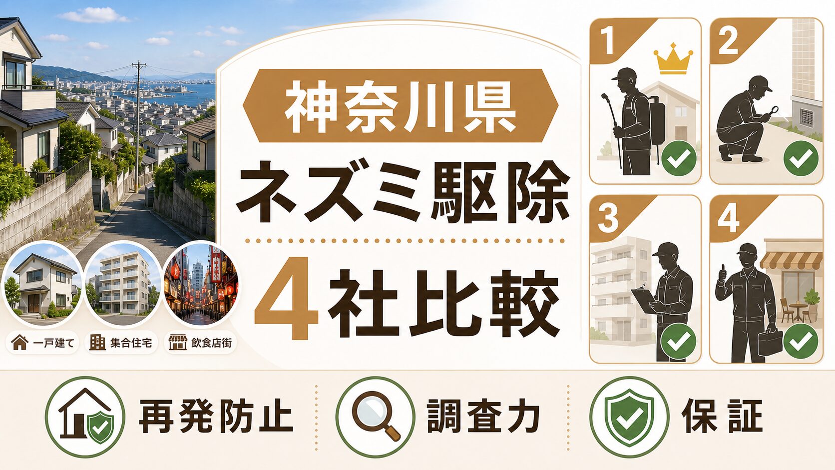 神奈川県でおすすめのネズミ駆除業者4社を比較する図解