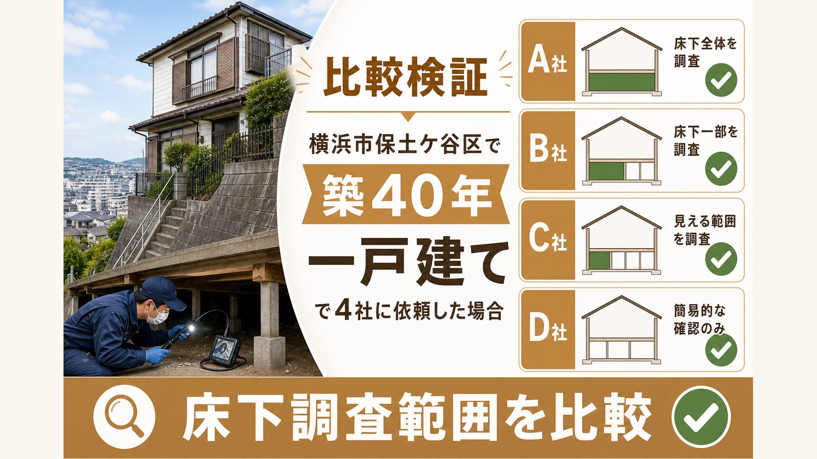 横浜市保土ケ谷区の傾斜地一戸建てでネズミ駆除4社を比較検証する図解