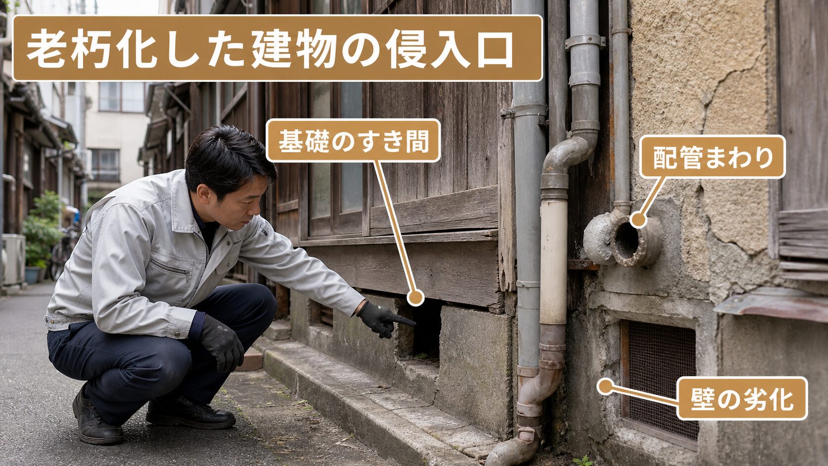 浪速区や西成区や天王寺区の老朽化した長屋で侵入口が多発する構造