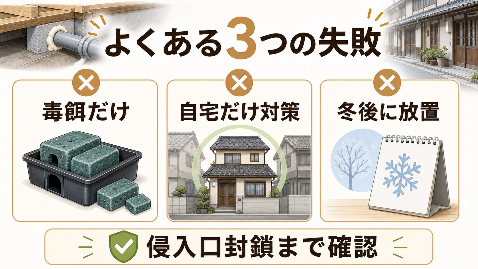 大阪市のネズミ駆除でよくある毒餌だけや自宅だけ対策などの失敗例