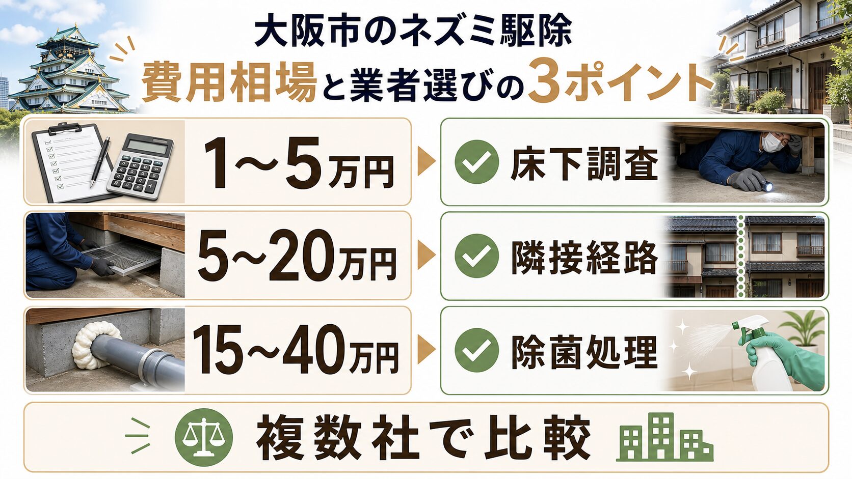 大阪市のネズミ駆除費用相場と業者選びで確認すべき3ポイント