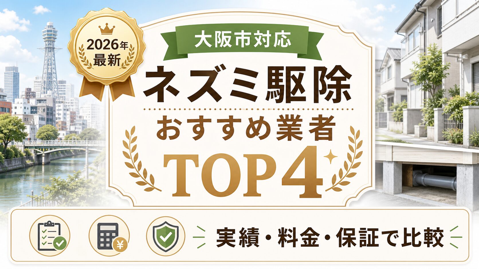 大阪市対応のネズミ駆除おすすめ業者TOP4を比較する図解