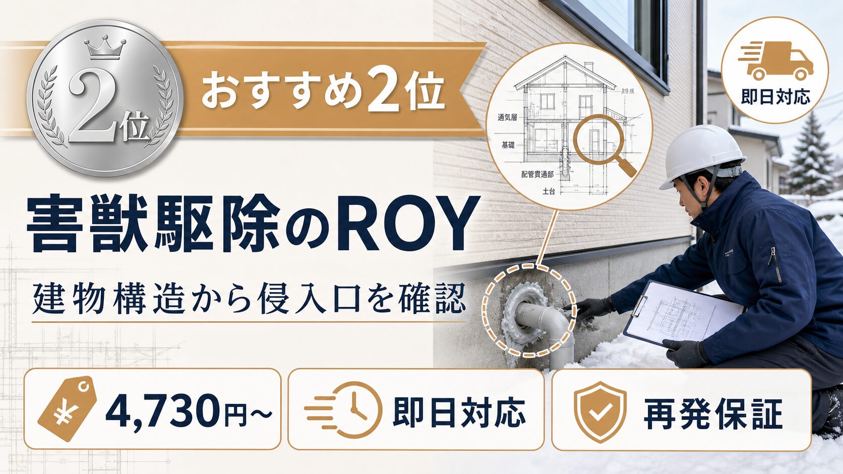 札幌市のネズミ駆除おすすめ2位として害獣駆除のROYの侵入口調査を示す画像