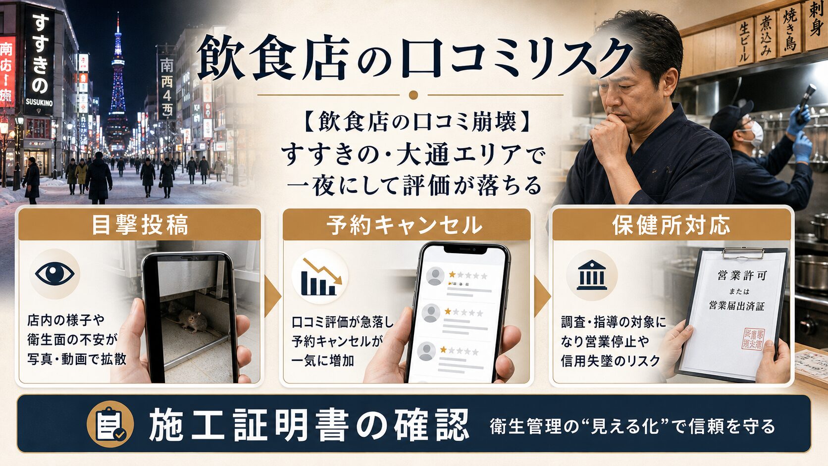 すすきの・大通エリアの飲食店でネズミ被害が口コミ低下や保健所対応につながるリスク