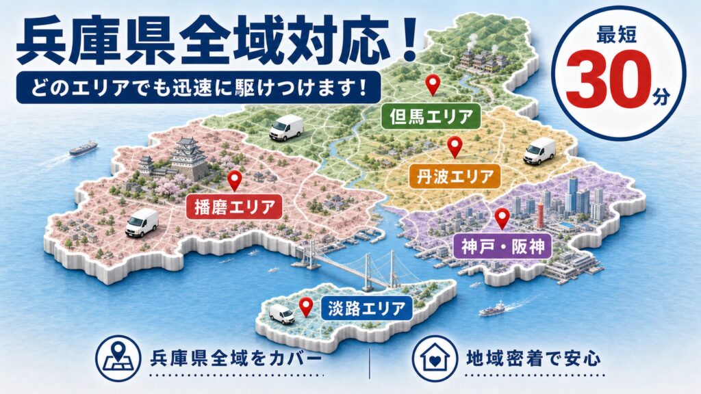 兵庫県のエリア別対応状況の解説イラスト
