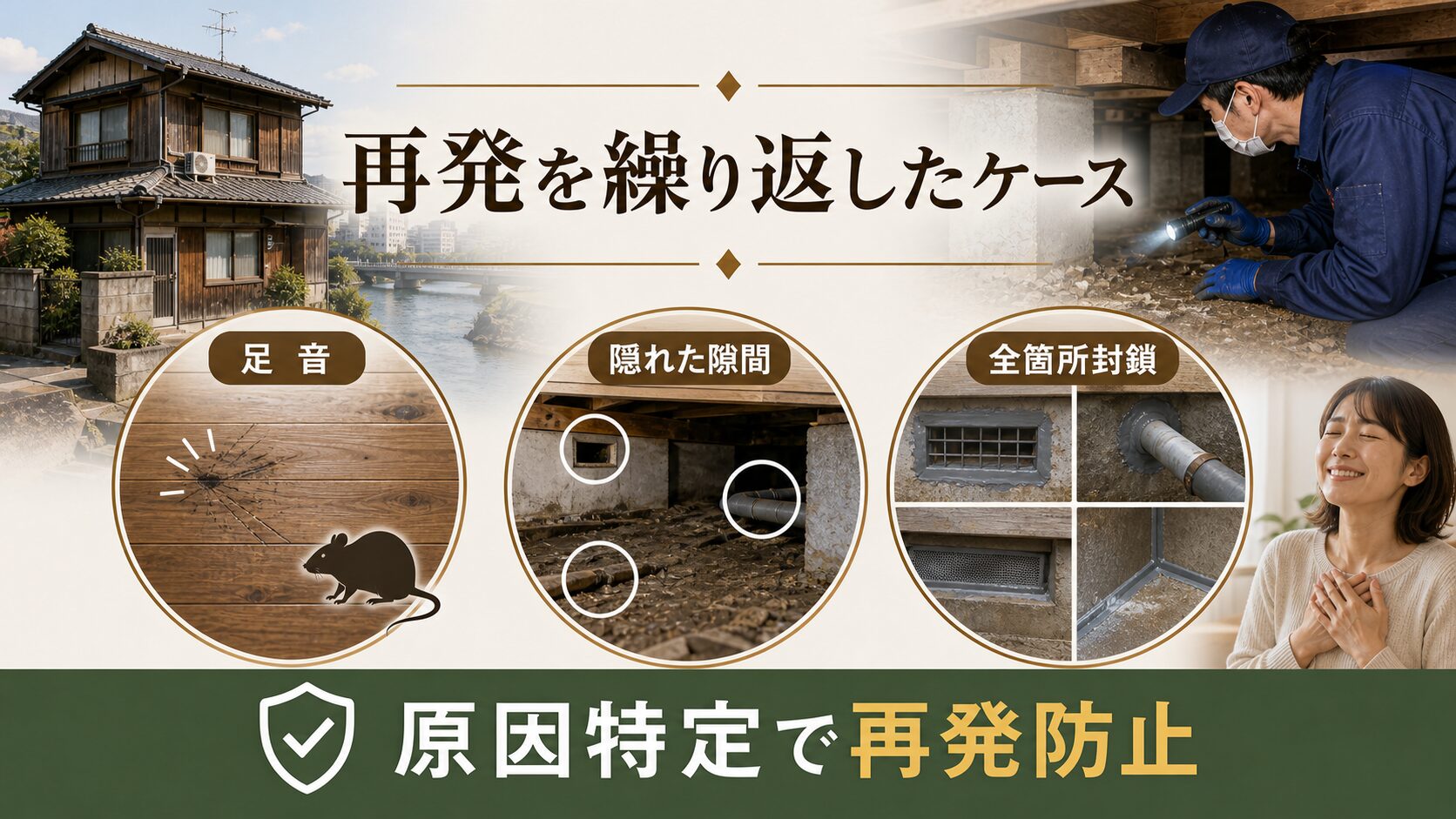 ④保証の有無・期間（再発保証）を解説するイメージ