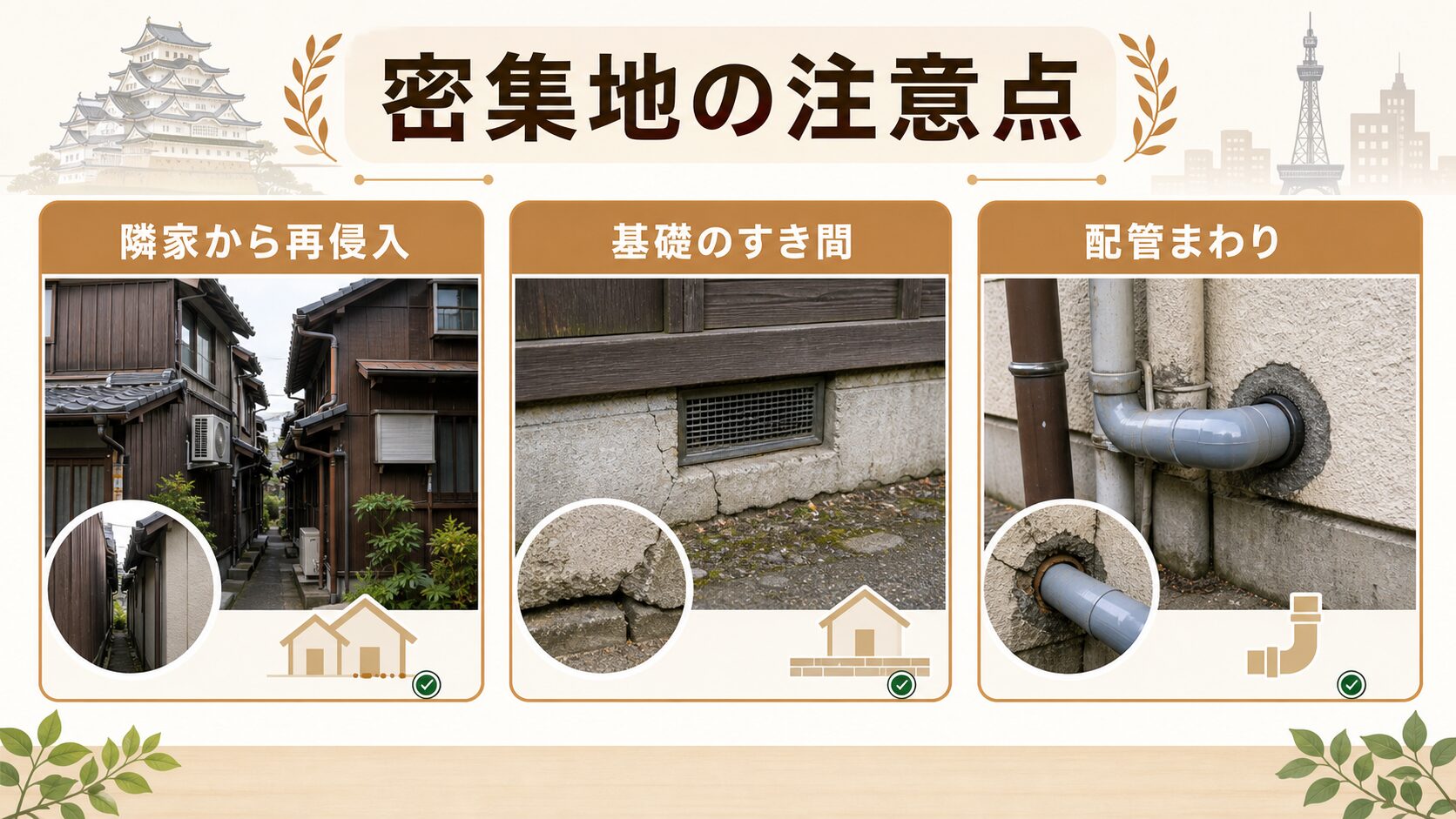 名古屋市のネズミ駆除で長屋・住宅密集地が多い名古屋市でネズミ駆除業者に依頼するを解説するイメージ