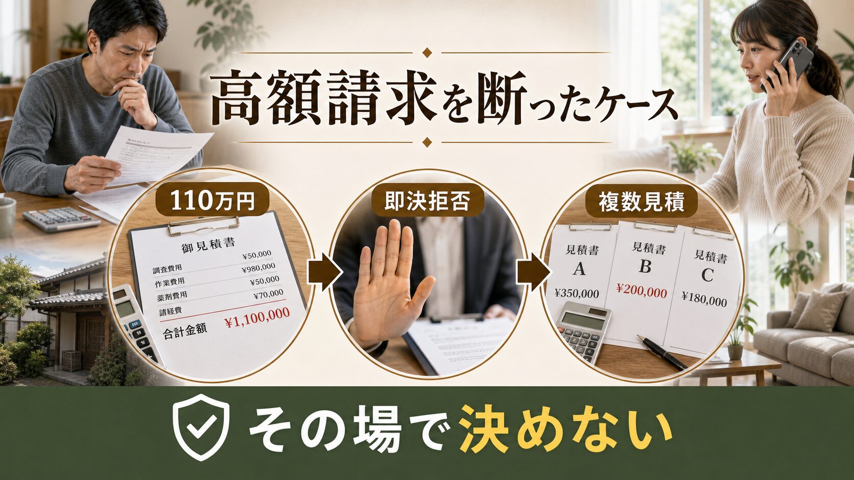 高額見積もりトラブルの体験談を示す図解