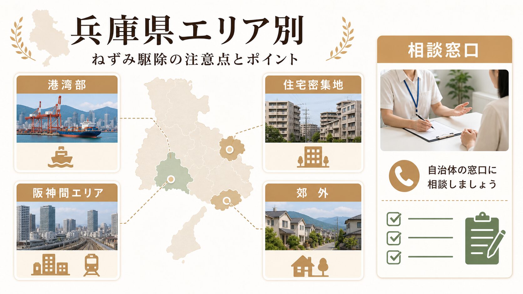 兵庫県の港湾部・住宅密集地・郊外ごとのネズミ対策注意点
