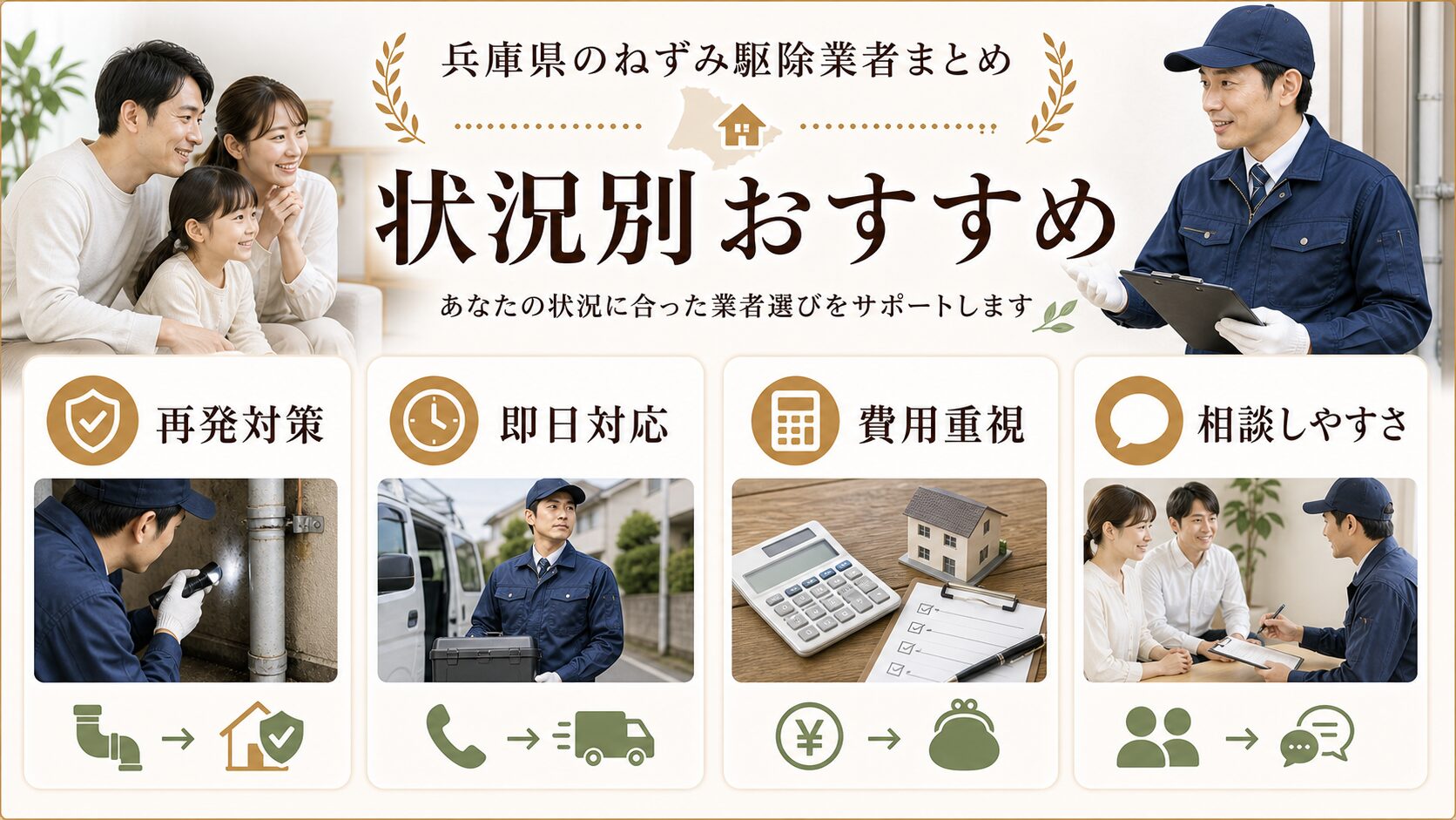 兵庫県のネズミ駆除業者を再発対策や費用重視など状況別に選ぶ図解