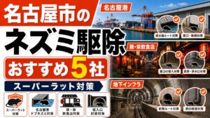 名古屋市のネズミ駆除おすすめ5社をスーパーラットや名古屋港、錦・栄の飲食店リスクの観点で比較する記事のアイキャッチ画像