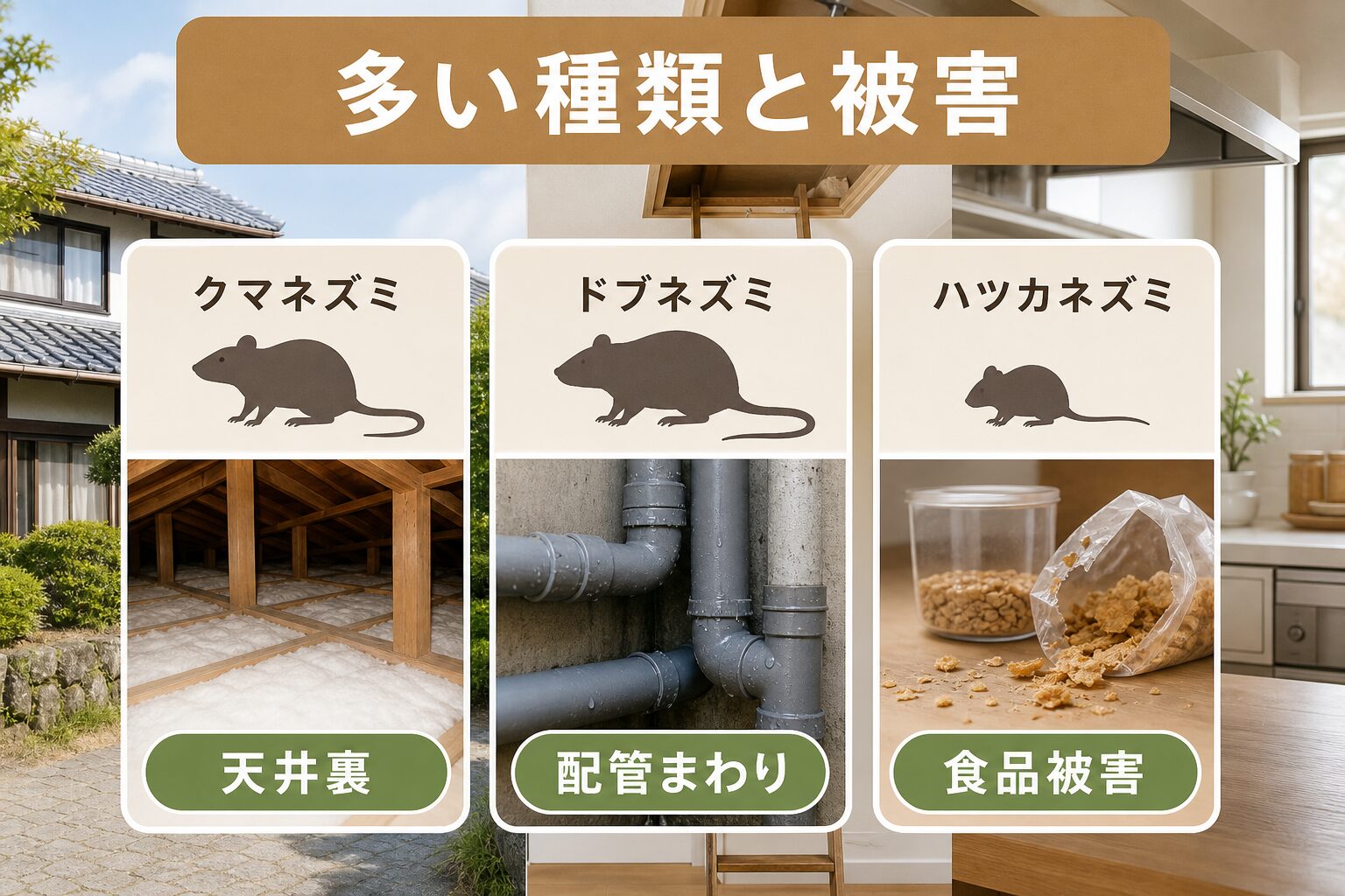 高松市のネズミ駆除で高松市で多いネズミの種類と被害パターンを解説するイメージ