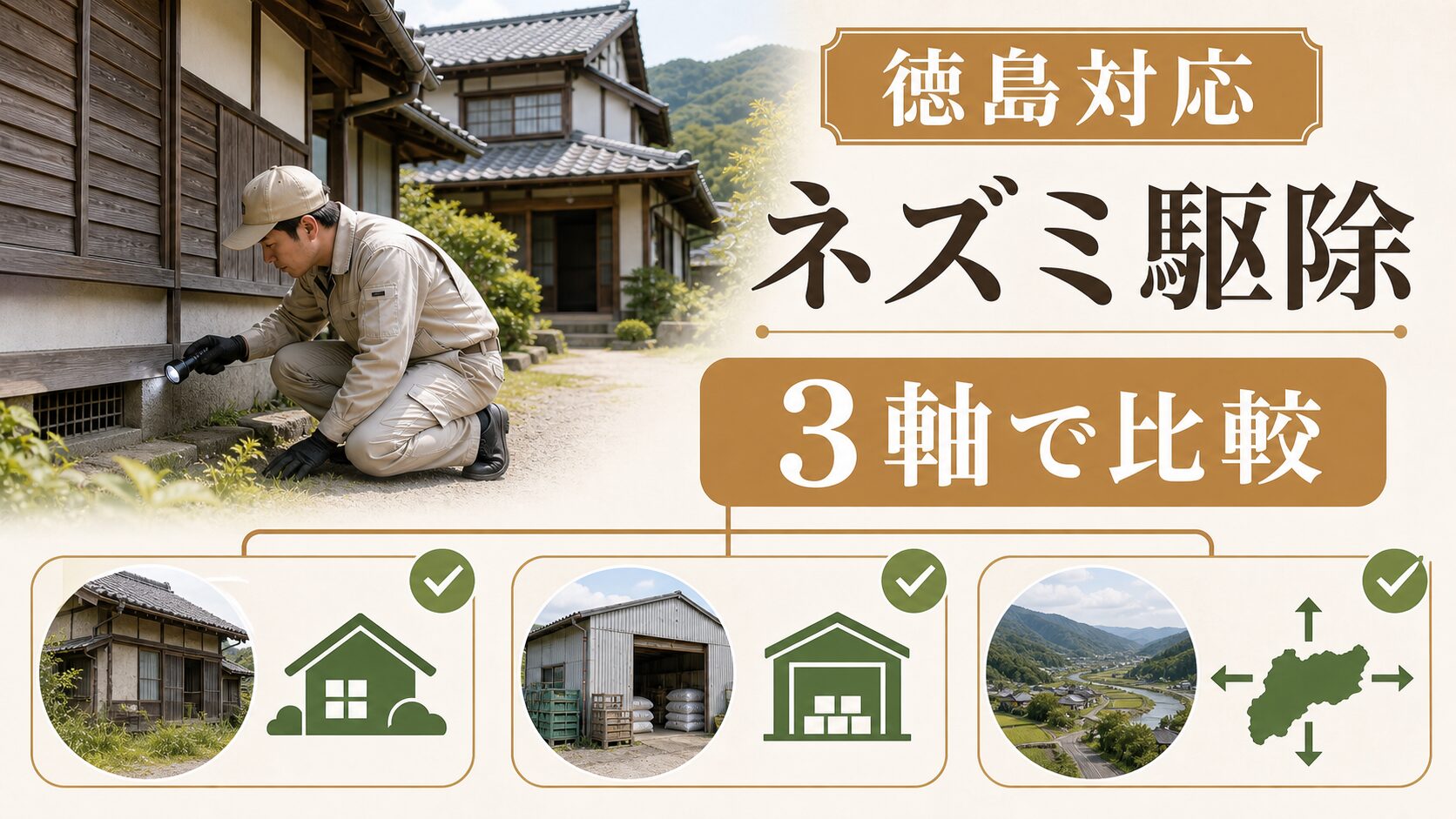 徳島対応ネズミ駆除業者を空き家・農業倉庫・広域対応の3軸で比較する図解
