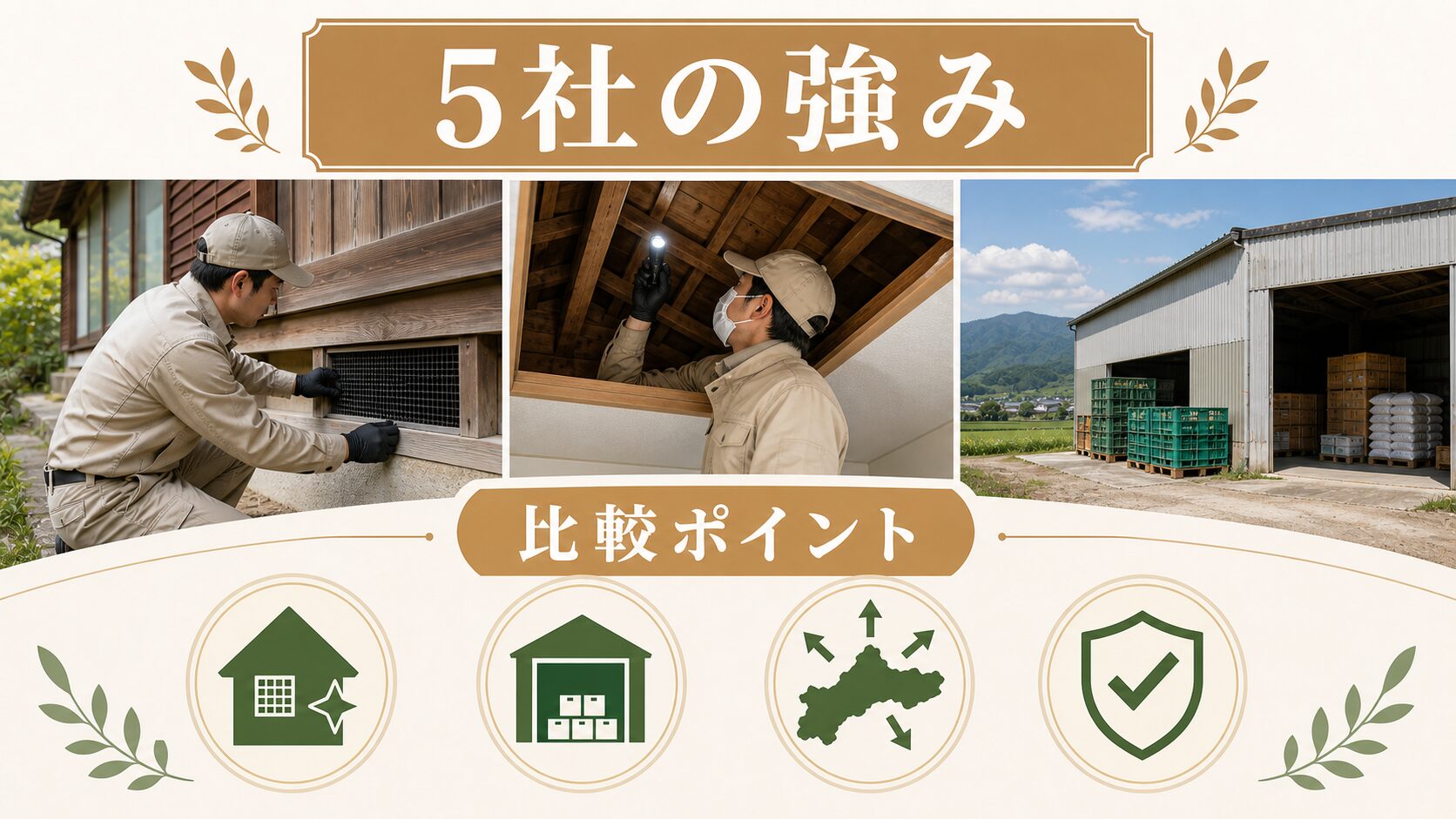 徳島対応ネズミ駆除業者5社の強みを比較する図解