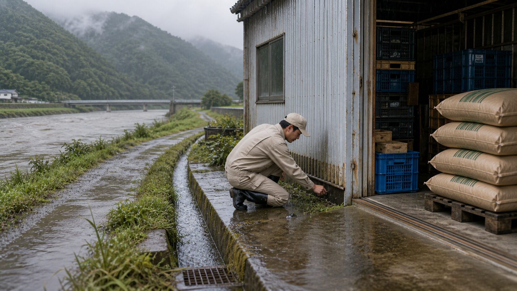 梅雨から夏に農業倉庫へのネズミ侵入が増えるリスクを示す写真