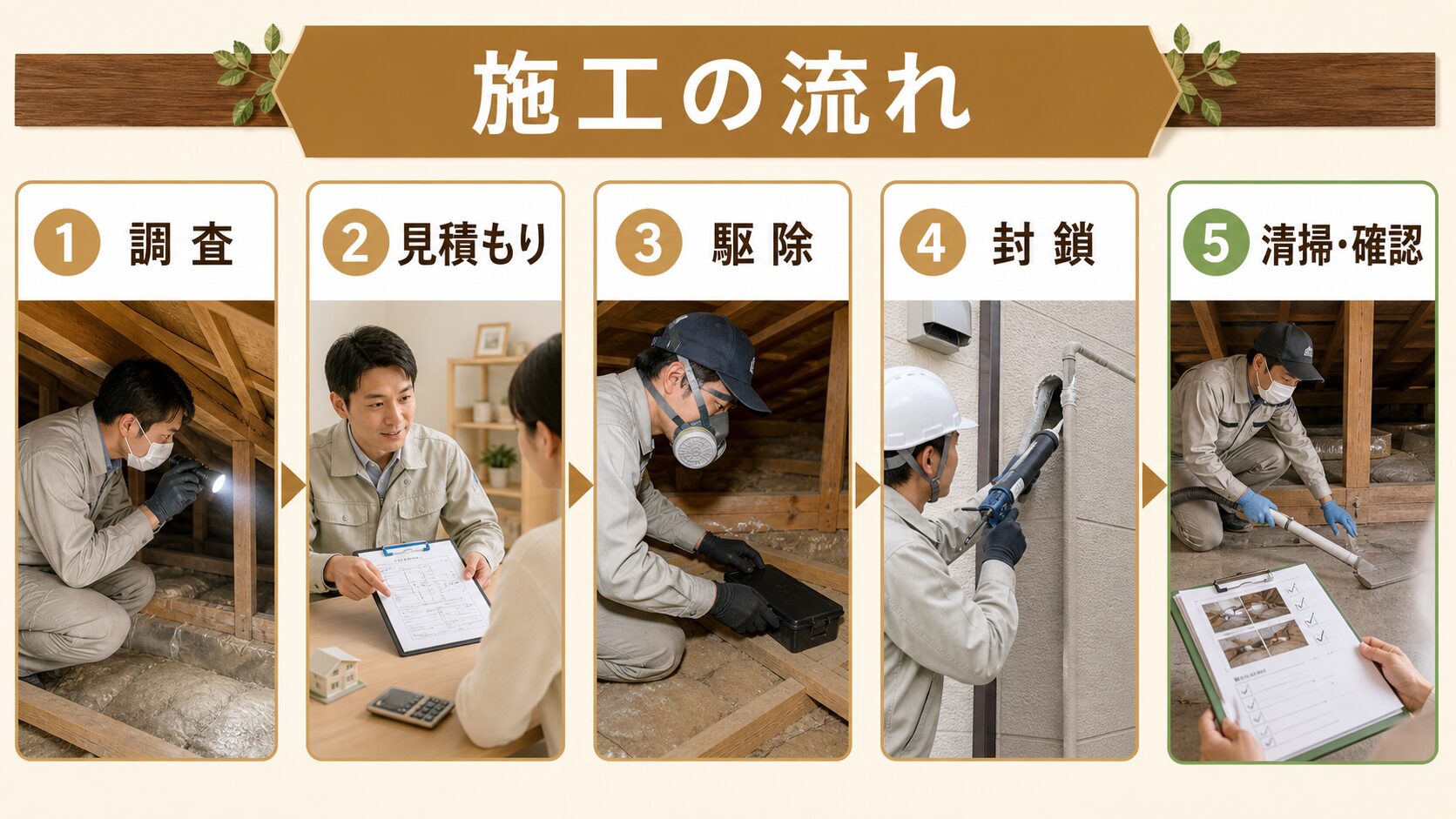 鳥取県のネズミ駆除・施工の流れのイメージ