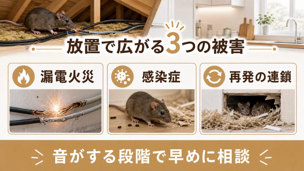 ネズミの侵入口封鎖を含む駆除施工