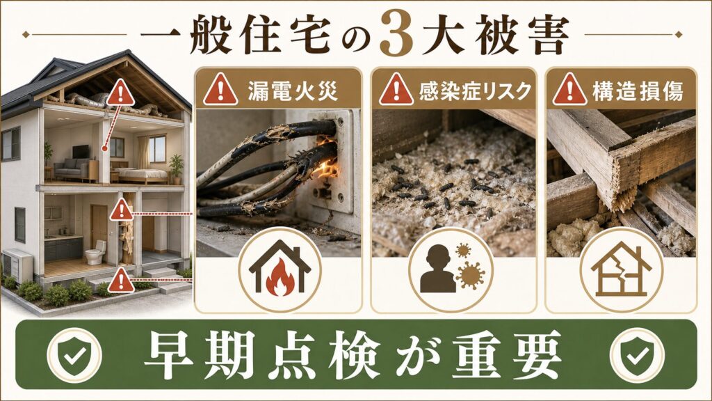 ネズミによる漏電火災・感染症・構造損傷が同時進行する
