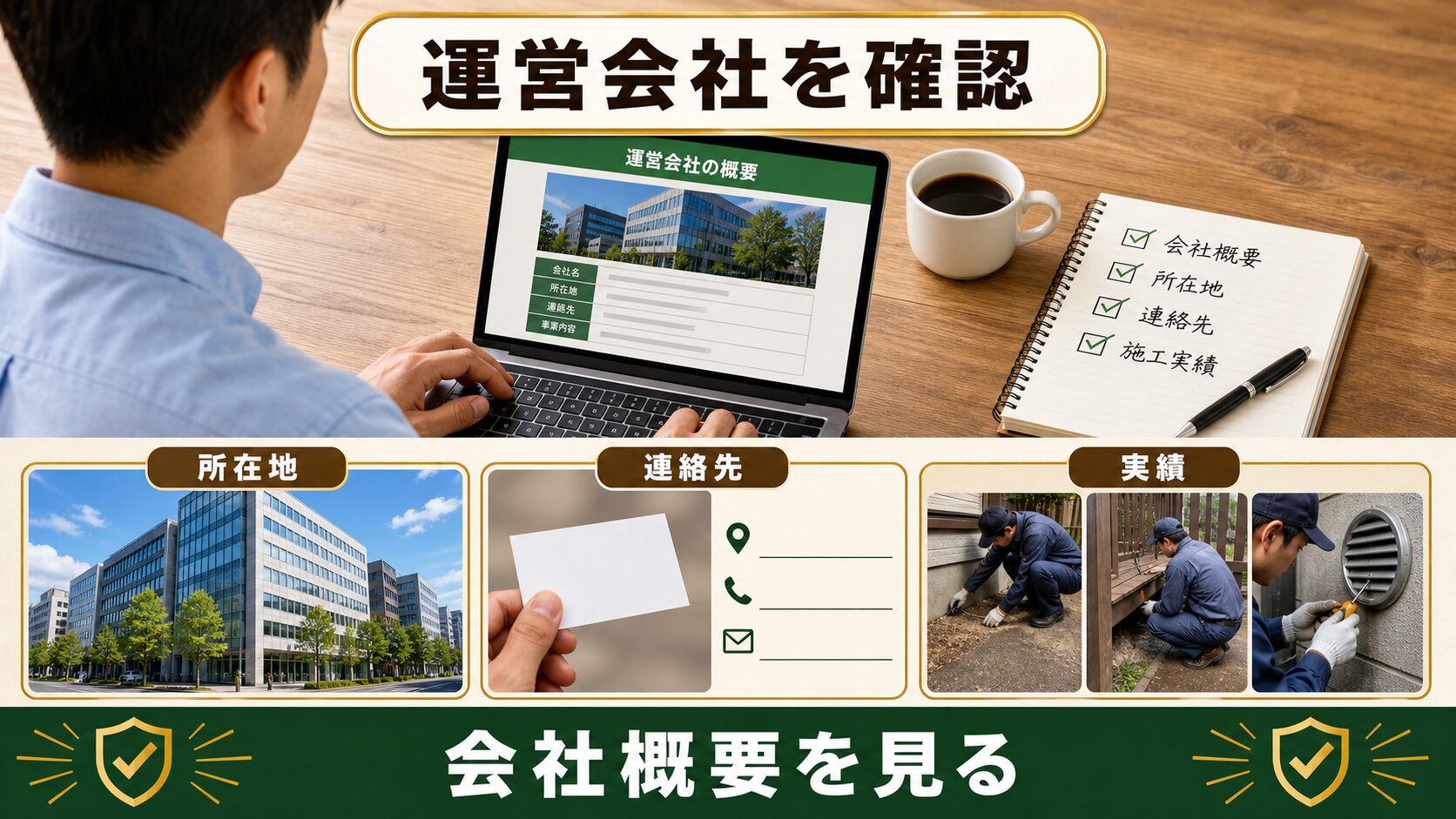 依頼先の運営会社の情報を確認することの大切さを示す図解