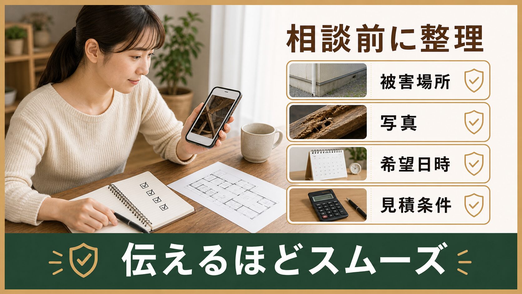 業者に相談する前に準備しておくとスムーズなことを解説する図解