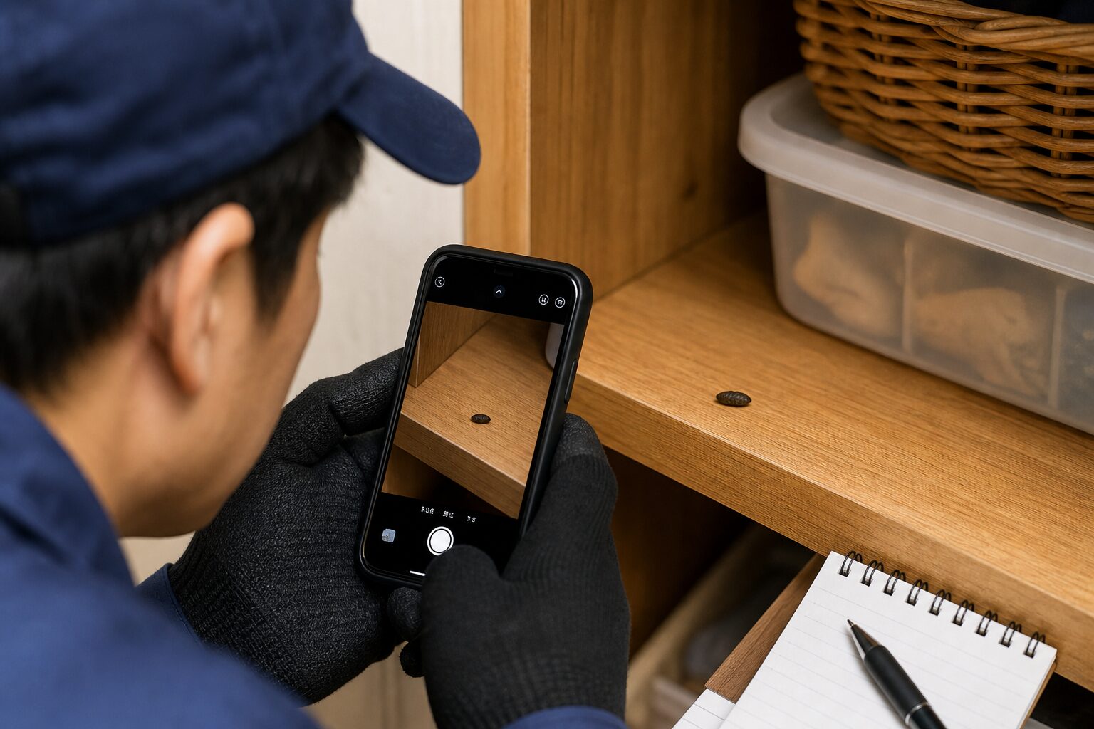 糞を1粒だけ見つけてスマホで記録するイメージ