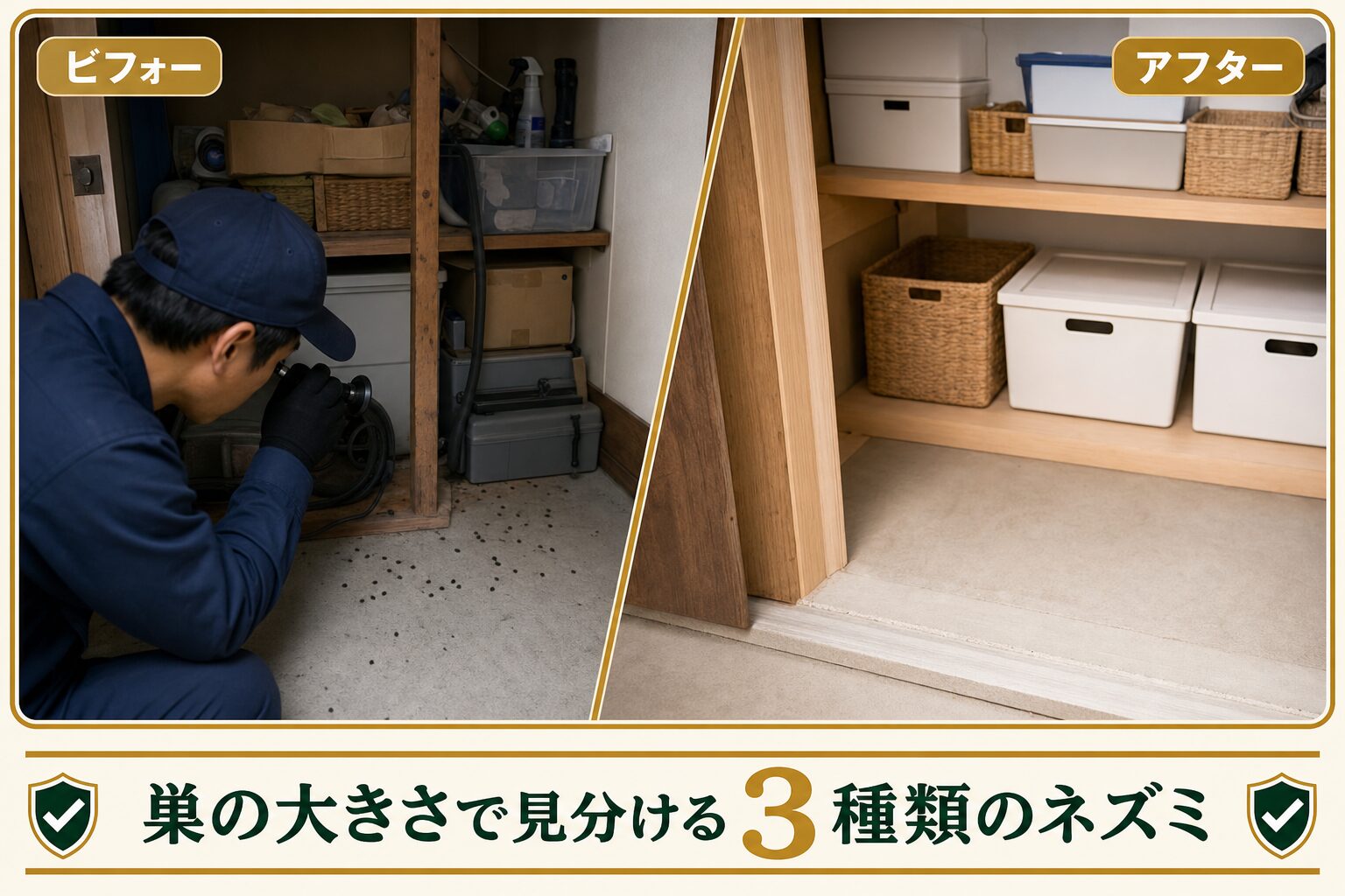 駆除業者に依頼した体験談のBefore/Afterイメージ