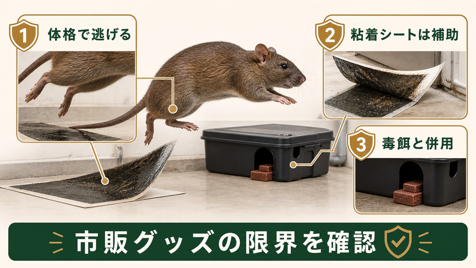 ドブネズミが粘着シートから逃げる可能性と市販グッズの限界のイメージ