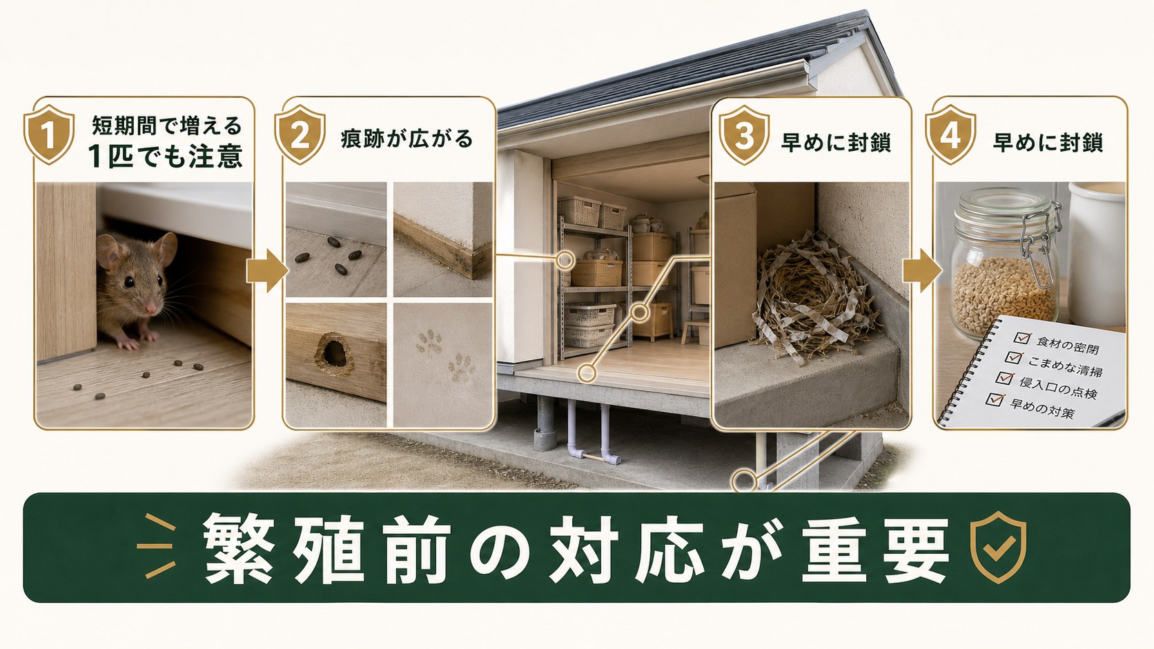 ハツカネズミの繁殖スピードと早期対策の重要性を示すイメージ