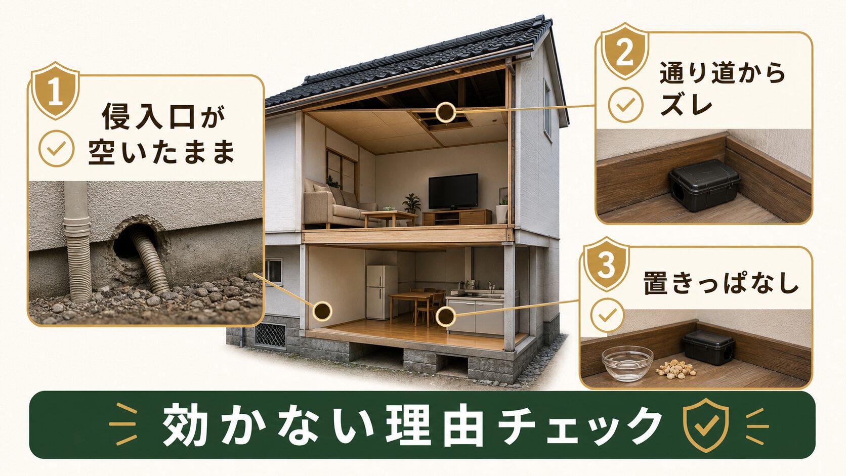 ネズミ対策が効かない理由を侵入口や設置場所から確認するチェック図