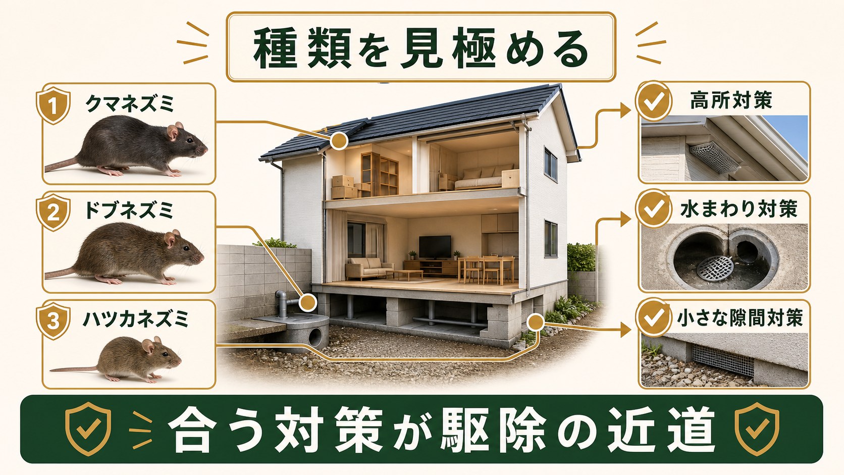 ネズミの種類を見極めて適切な対策につなげるまとめのイメージ