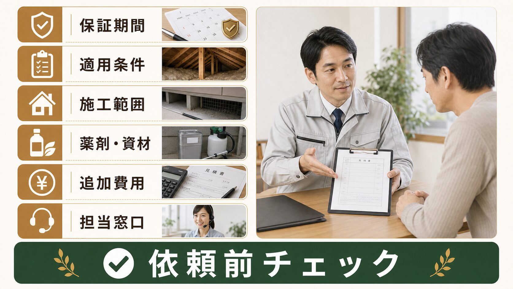 見積もり時に見落とすと後悔する6つの確認ポイントのイメージ