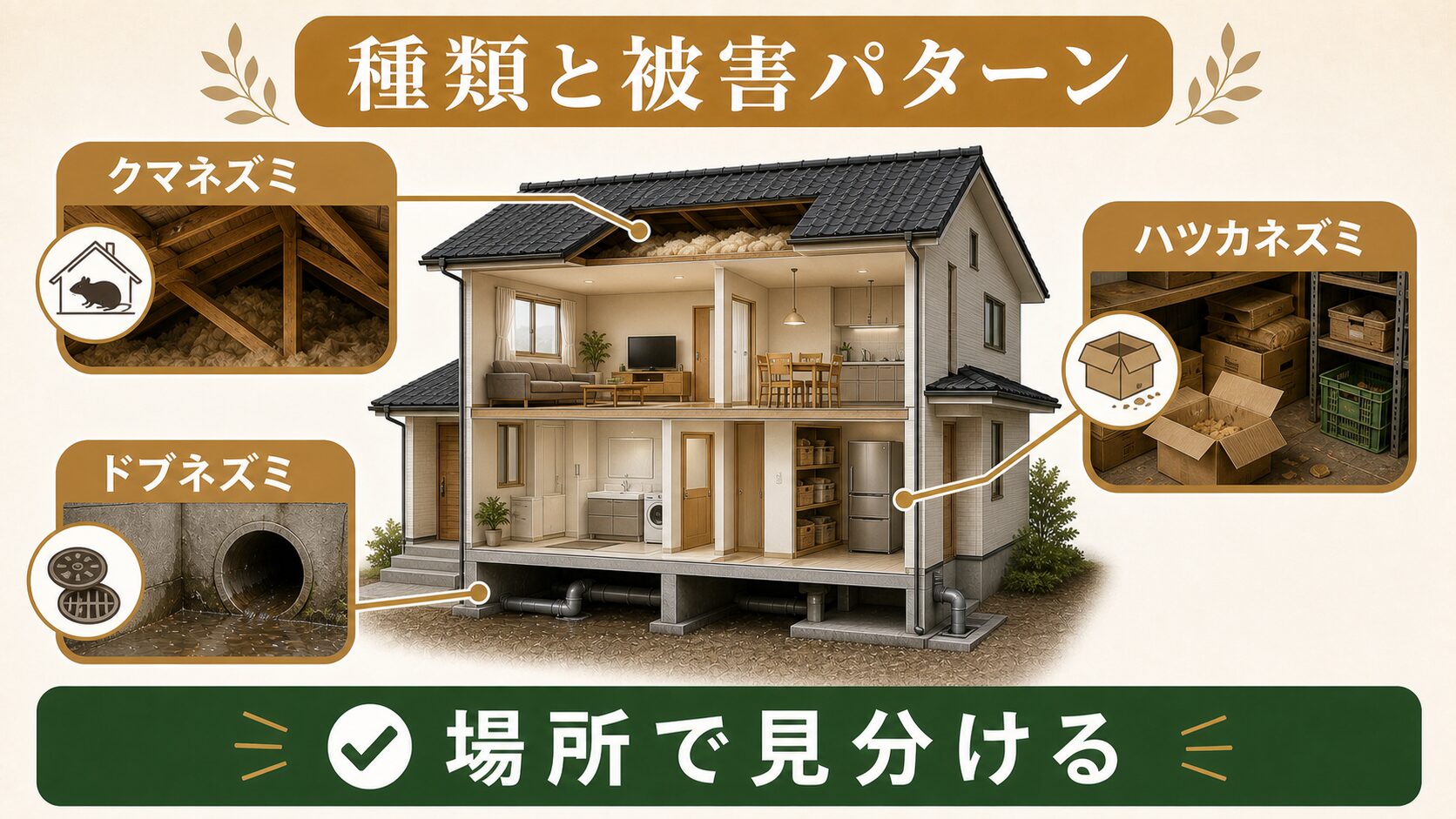 自宅に出るネズミは3種類|イカリ消毒の現地調査でわかる被害の見分け方のイメージ