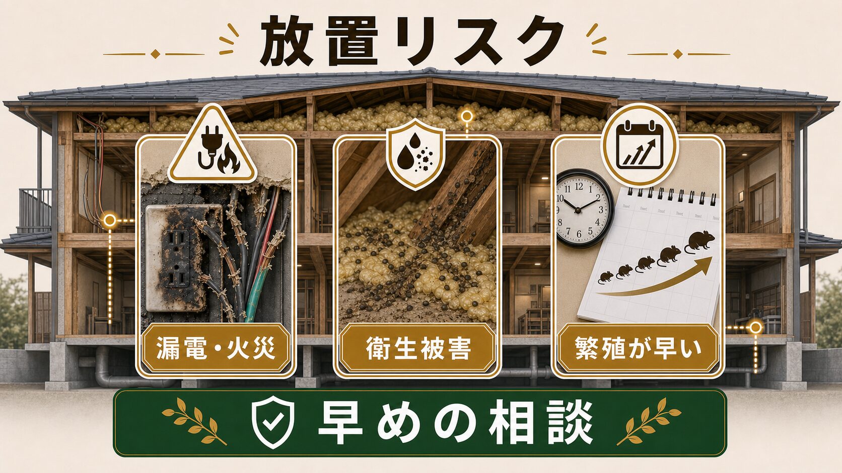 ネズミを放置するとどうなる?知っておきたい3つのリスクのイメージ