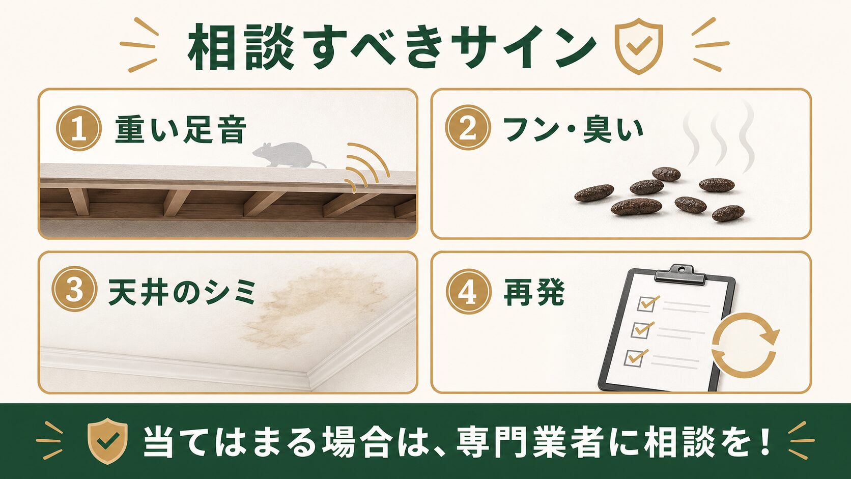 DIY対処を続けるか専門業者へ相談するかを判断するサインの図解