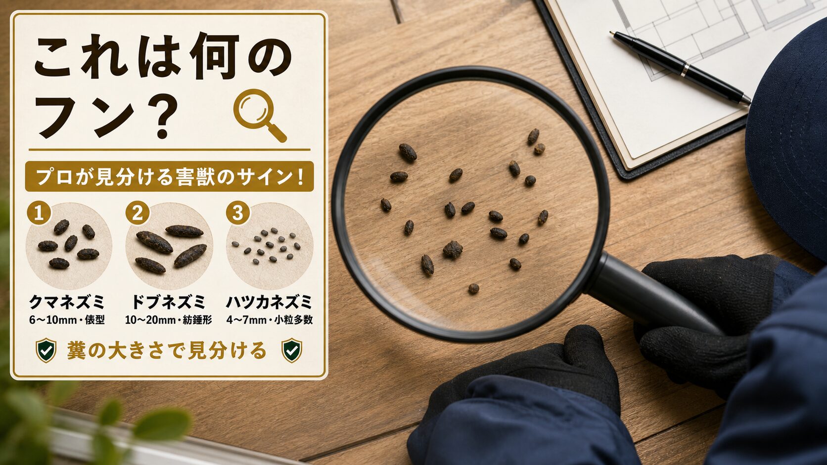 ネズミ以外の動物の糞と見分けているイメージ
